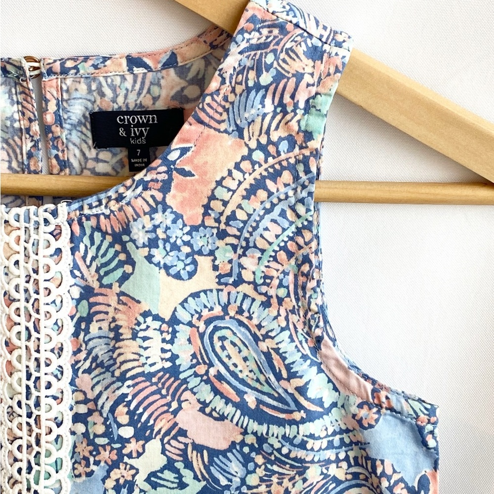 Crown & Ivy Girls Paisley Shift Dress | Embroidered | Size 7 | Easter | Coastal